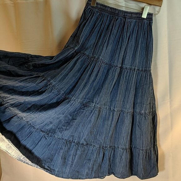 Alfred Dunner Beaded Denim Maxi Skirt 12P Elastic Waist Blue Jean Boho Midi - Picture 5 of 12